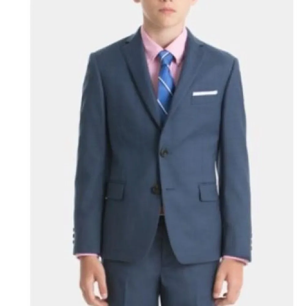 Lauren Ralph Lauren Boy 18R Blue Sharkskin Wool Natural Stretch Coat suit jacket